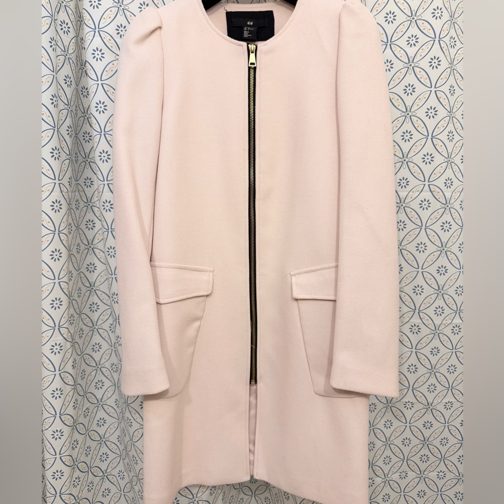 NEW H&M Textured Woven Coat in Powder Pink - Picture 5 of 6